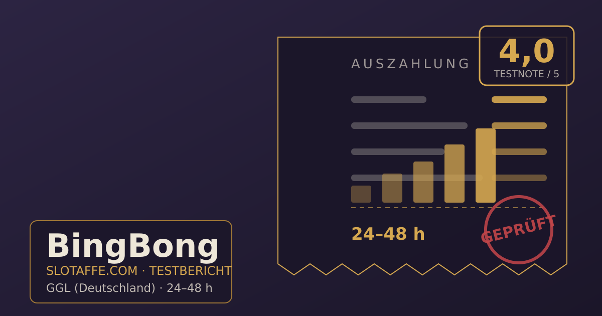 BingBong – Titelgrafik des unabhaengigen SlotAffe-Testberichts mit Lizenz, Bonus und Auszahlungsinfos