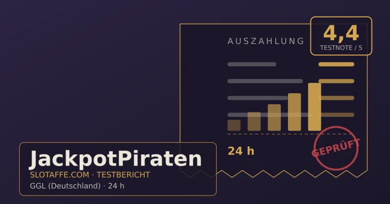 JackpotPiraten – Titelgrafik des unabhaengigen SlotAffe-Testberichts mit Lizenz, Bonus und Auszahlungsinfos