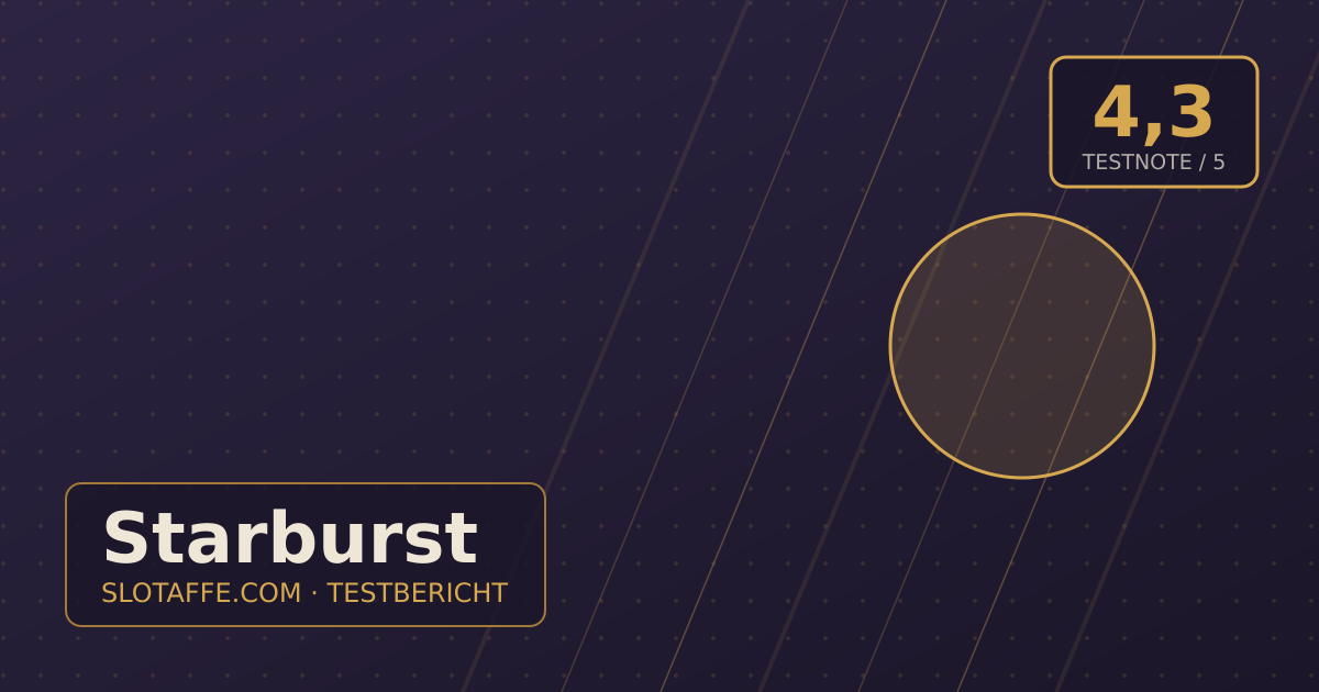 Starburst – Titelgrafik des unabhaengigen SlotAffe-Testberichts mit Lizenz, Bonus und Auszahlungsinfos